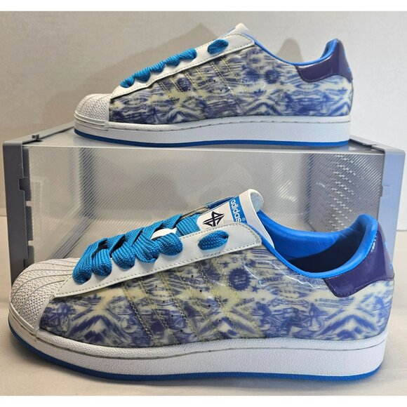Adidas Men's Tie-Dye Blue/White/Turquoise Uprock 4E Superstar Sneakers Size 8.5 - Picture 1 of 16